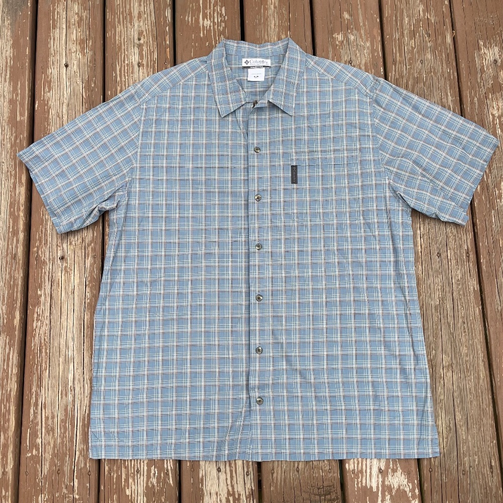 Columbia Plaid Casual Basic Short Sleeve Button Down Cotton